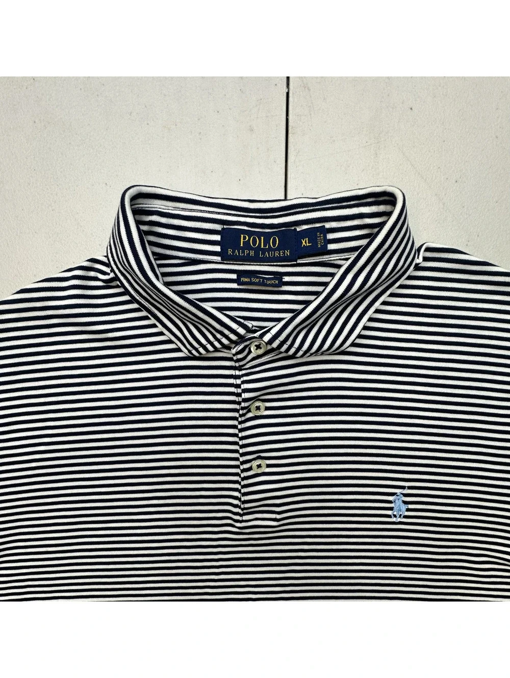 Polo Ralph Lauren Men’s XL Pima Soft Touch Navy White Striped Polo Shirt
